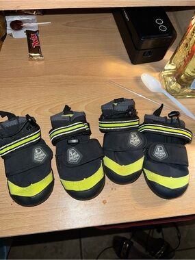 Arcadia Trail Black and Neon Yellow Reflective Winter Booties for dogs